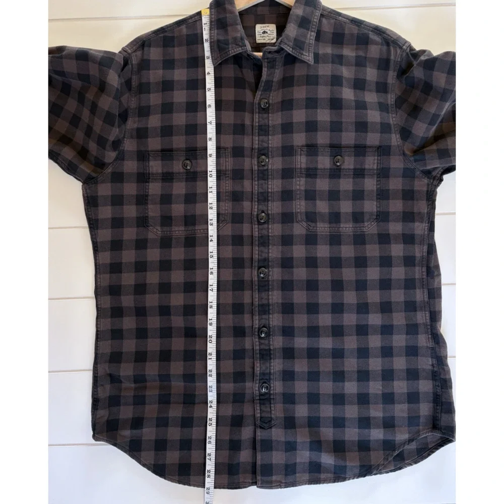 J CREW Buffalo Plaid Cotton Flannel Shirt Brown Black Button Up Mens M Casual